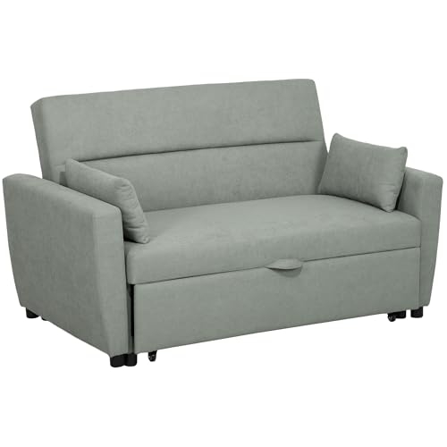 HOMCOM Schlafsofa, 2-Sitzer Sofa mit Schlaffunktion, Verstellbare Rückenlehne, Couch mit Kissen, Samtoptik, Schlafcouch für Wohnzimmer, Gästezimmer, Hellgrau