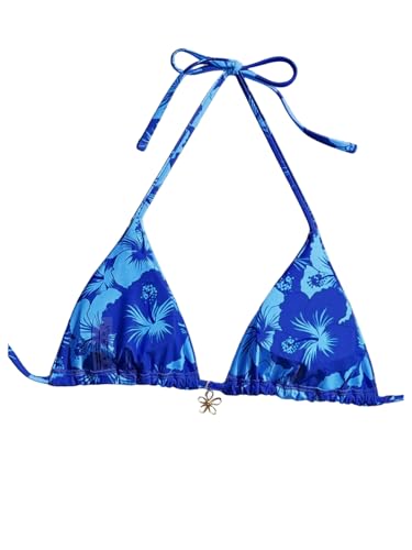 SOLY HUX Women's Floral Print Triangle Bikini Tops Hawaiian Halter Tie Back Bathing Suit Tops Summer Swimsuit Top Only2