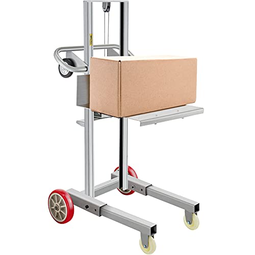 VEVOR Heavy-Duty Manual Winch Stacker, 23.6´´ L x 19.7´´ W Platform with 394 lbs Capacity and 4.7´´ - 57´´ Height Range, Steel Lite Load Lift Winch, Hand Winch Lift Truck for Shipping Facilities