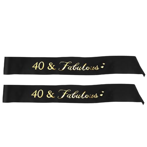 2pcs Number 40 Birthday Letter Printing Sash for Women, Black Satin