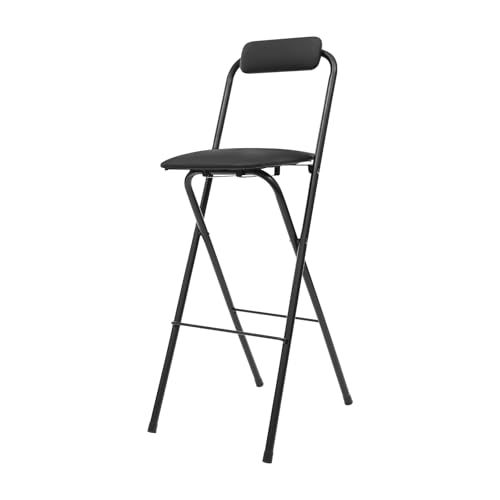 Butaco Plegable con Respaldo, Silla Alta Plegable Portátil con Asiento Acolchonado de Cuero, 27.6in Negro miniatura 1