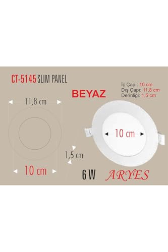 10 Adet 6 W Slim Led Panel Beyaz Işık Metal Kasa (Delik Çapı: 10,5 Cm)