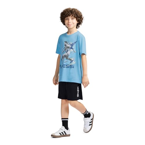 Image of Messi Boys' Lifestyle Short Sleeve T-Shirt, Slim-fit Graphic Tee, Cotton Blend Fabric