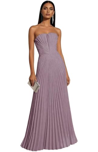 Strapless Satin Bridesmaid Dress for Women Formal Evening Gown with Pleated