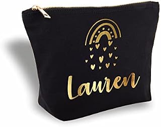 Personalised Rose Gold Metallic Rainbow Accessories Bag (Black) (Medium)