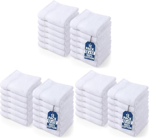Image of Utopia Towels 36 Pack Premium Wash Cloths Set, 12 by 12 Inches, 100% Cotton Ring Spun, Highly Absorbent and Soft Feel Essential Washcloths for Bathroom, Spa, Gym, and Face, White