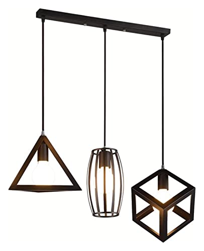 Bihuolamp 3-flammige industrielle Metall-Hängeleuchte, schwarzes Finish,...