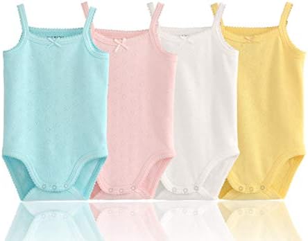 Blueleyu Baby Girls Spaghetti Strap Bodysuit SleevelessTank Top Cotton Baby One-Pieces Pack of Baby Summer Clothes (9-12 Months)