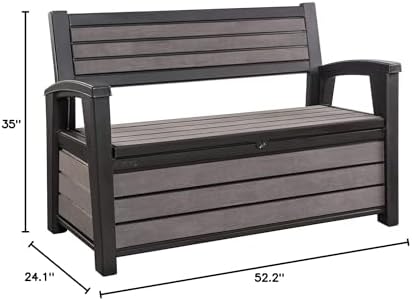 Keter Hudson 60 Gallon Plastic Resin Weather Resistant Outdoor Backyard Patio Storage Bench Deck Box, Brown