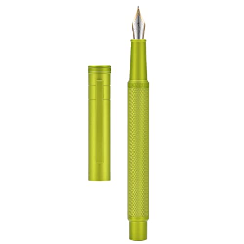 Image of Hongdian 1851 Mustard Yellow Forest Fountain Pen Blade Nib Classic Design Calligraphy Pen with Converter and Metal Pen Case Set