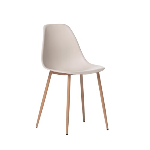 KLAST Chaise de Salle à Manger Nina en Polypropylène Beige avec Pieds Naturels, Design Léger et Fonctionnel, Adaptée pour l'Extérieur, Haute Durabilité et...