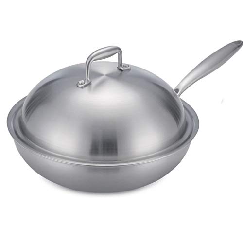 Wok antiadherente 5 Qt con tapa, fondo plano compatible inducción