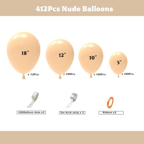 Image of 412pcs Nude Balloons Different Sizes 18 12 10 5 Inch, nude balloon arch for Thanksgiving Graduation Baby Shower Boho Theme Birthday Party Decorations