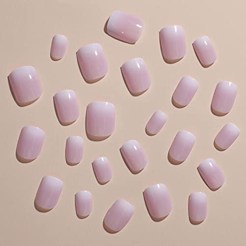 24 Pcs Square Press On Nails Short Fake Nails Glossy Glue On Nails Gradient Light Purple Acrylic Nails Full Cover Extra Short Press On Nails With Design Cute False Nails For Women French Manicure #TOP1