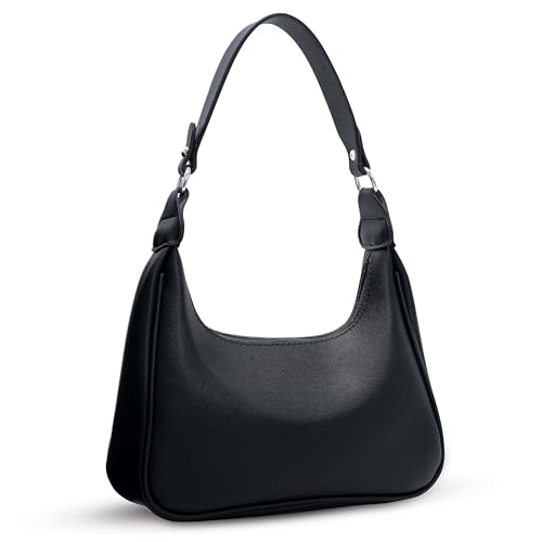 Larcenciel Bolso Mujer de Hombro Negro para Axilas, PU Hobo Bolso Cuero Mujer con Cremallera, Y2K Moda Bolso Bandolera, Retro Personalizado Bandolera de Mano para Boda, Fiesta, Ceremonia, 40x23x6CM