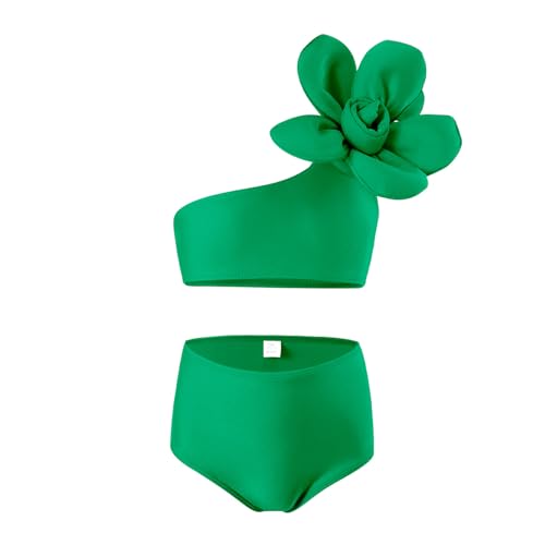 Generisch Bikini para niños 86 niños y niñas, 2 piezas, traje de baño deportivo con flores soillas; conjunto de traje de baño de dos piezas, verde, 8-10 años