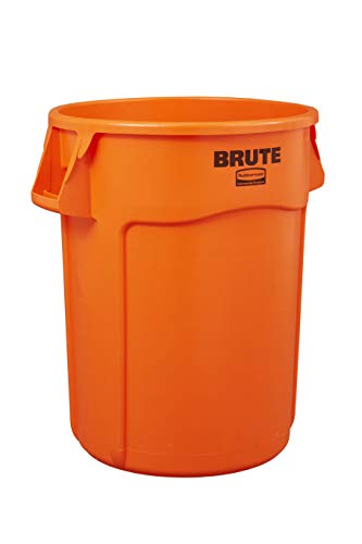 Image of Rubbermaid Commercial Products BRUTE Heavy Duty Round Trash Can, High Visibility Garbage Can, 32 Gal, Orange, for Landscapers /Construction /Restaurants /Back of House /Offices, Pack of 6
