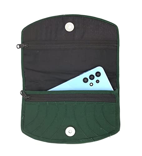 Image of SriShopify Small Wallets for Women Handmade Mirror Work Cotton Coins Zipper Pocket Purse for Girls with Floral Embroidered Purse (7.5 Inch Green Hand Pouch)