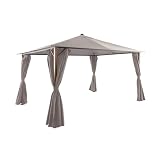 sweeek - Tonnelle 4x3m Aluminium Effet Bois avec Rideaux et LED Beige - Veluna