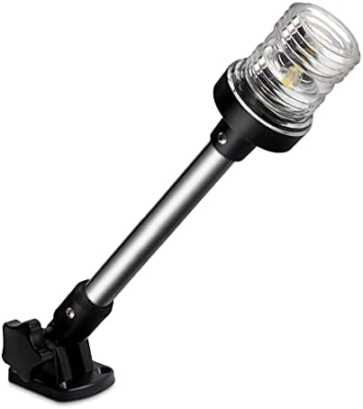 Obcursco 12 Inches Led Anchor Navigation Lights, White Fold Down Boat Stern Light, 3 NM Visibility Marine All Round Lights for Pontoon and Fishing Boats