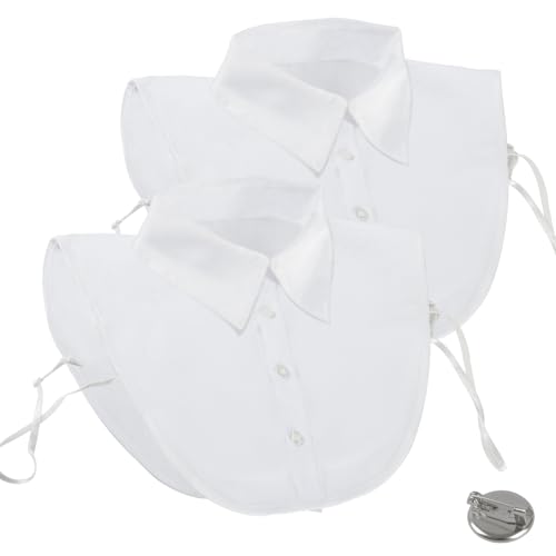 Tikplus 2 piezas de cuello para mujer, color blanco, cuello de blusa, inserto para mujer con base de broche, cuello insertable extraíble, blusa de cuello falso para ropa de mujer, suéter