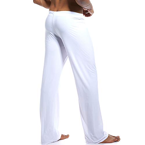 K-Men Mens White Pajama Pants Low Rise Long Yoga Pants Casual Sleep Bottoms M #TOP4