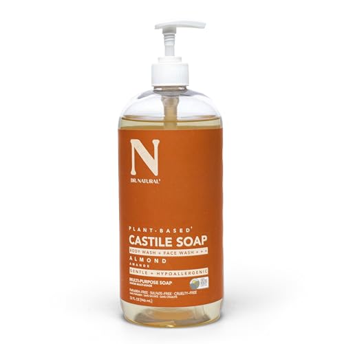 Image of Dr. Natural Castile Liquid Soap - Multi-Use Body Wash, Shampoo and Face Wash - Hydrating Body Soap for Skin, Hair, Pets and Home - Almond - 32 oz.
