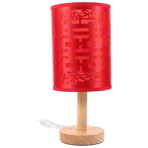 Lampe de table ambiance mariage en bois rouge et fer pour cadeau traditionnel
