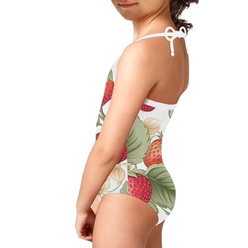 Image of Cute Backless One Piece Swimsuits for Girls Adjustable Halter Strap Bathing Suit Beach Swimwear for Girls