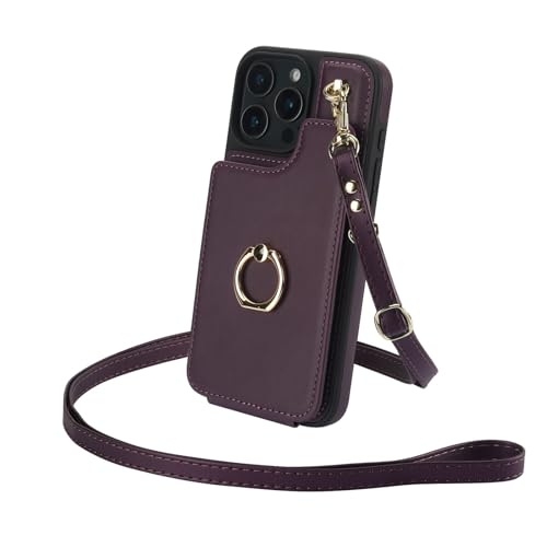 Étui compatible avec iPhone 15 Pro Max violet foncé étui portefeuille à rabat avec support