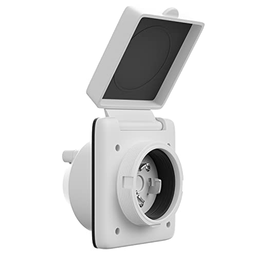 Leisure RV 125V 30 AMP Power Plug Twist Lock Inlet with 3 Stainless Steel Pins, White