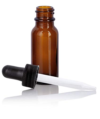JUVITUS (12 pack) 0.5 oz / 15 ml Amber Glass Boston Round Bottle with Black Dropper + Funnel