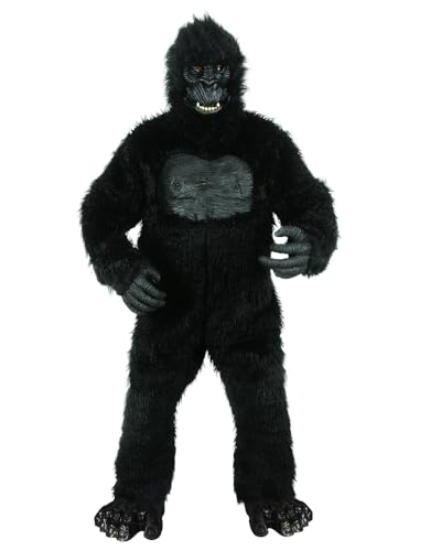 JUST FOR PARTY Costume de gorille de luxe unisexe pour adultes, combinaison à poche de singe en fourrure avec pieds, gants et masque, taille unique