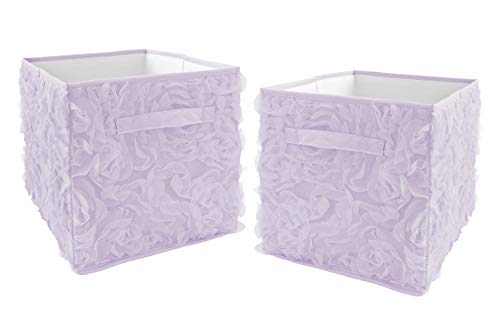 Image of Sweet Jojo Designs Purple Floral Rose Foldable Fabric Storage Cube Bins Boxes Organizer Toys Kids Baby Childrens - Set of 2 - Solid Light Lavender Flower Princess Vintage Boho Shabby Chic Luxury Glam