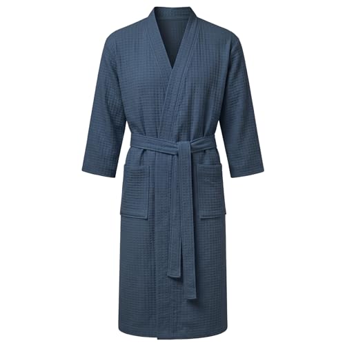 AUYAO Albornoz de Waffle Hombre, Batas de Casa Hombre, Absorbente, Ligero y Suave, para Ducha, Piscina, Hogar, Unisex, L