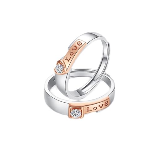 Alliance couple argent 925 bague réglable love cœur zircon