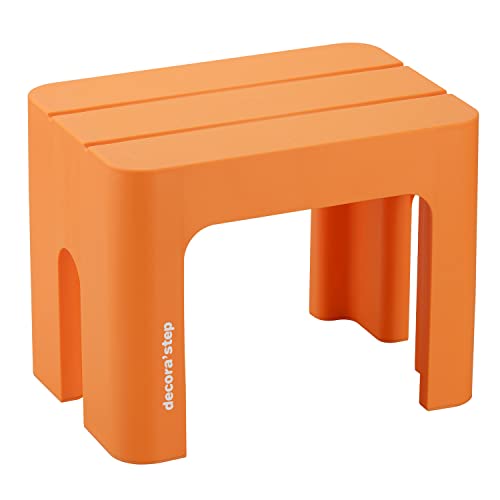 サンカ デコラステップ 踏み台 昇降ステップ台 オレンジ トールS 高さ30cm 広い足のせ部分と滑り止め加工 インテリアになじむおしゃれでかわいい丸いフォルム 耐荷重100kg 軽量設計 日本製 子供 トイレ 玄関 洗面所 洗車台 足台 キッズ 室内 (