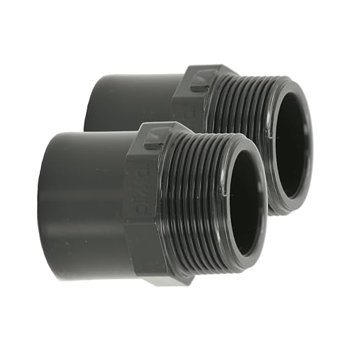 HAF® 2X PVC Fittings Übergangsnippel mit 50/63mm x 2' Außengewinde | Übergangsmuffe aus grauem PVC-U für Rohr, Rohrleitungen oder Poolverrohrung | Qualität: Made in Europe - Menge: 2 Stück