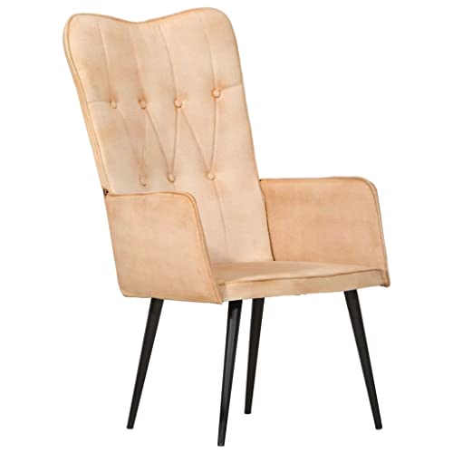 RMIHSJG Sillón orejero de Lona Color Crema Sillón Orejero de Cuero Auténtico para Sala de Estar y Dormitorio