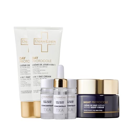 Protocole Anti-tâches DermEden : pack de 2 crèmes jour, 1 crème nuit et concentré TXA