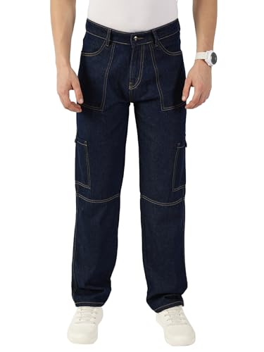 Image of Thomas Scott Mens Mid Rise Relaxed Fit Cotton Cargo Jeans