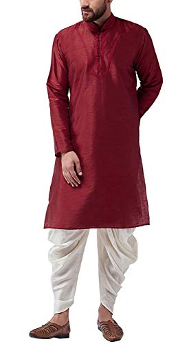 Kurta ensemble de pyjama brodé homme rouge M : vêtement ethnique nuit
