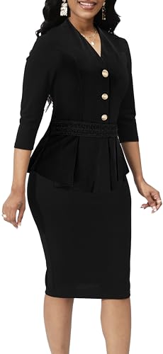 Image of SxClub Business Dresses for Women Elegant Long Sleeve Bodycon Pencil Knee Length Formal Dress for Evening Cocktail
