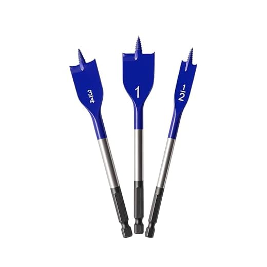 Wisechain 3-Piece Wood Spade Drill Bit Set, 1/2", 3/4", 1" Sizes, 6" Length, Self-Feeding Flat Wood Drill Bits with Blue Coating for Woodworking and DIY Projects, Easily Split