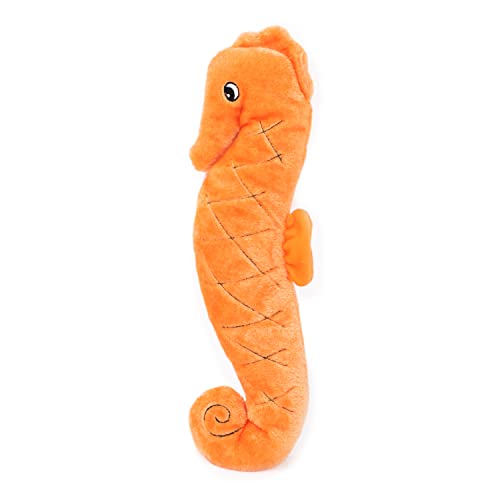 ZippyPaws - Jigglerz Tough Stuffing Squeaky Plush Dog Toy, Ocean Themed Toys - Seahorse, 20 x 4 x 4 in