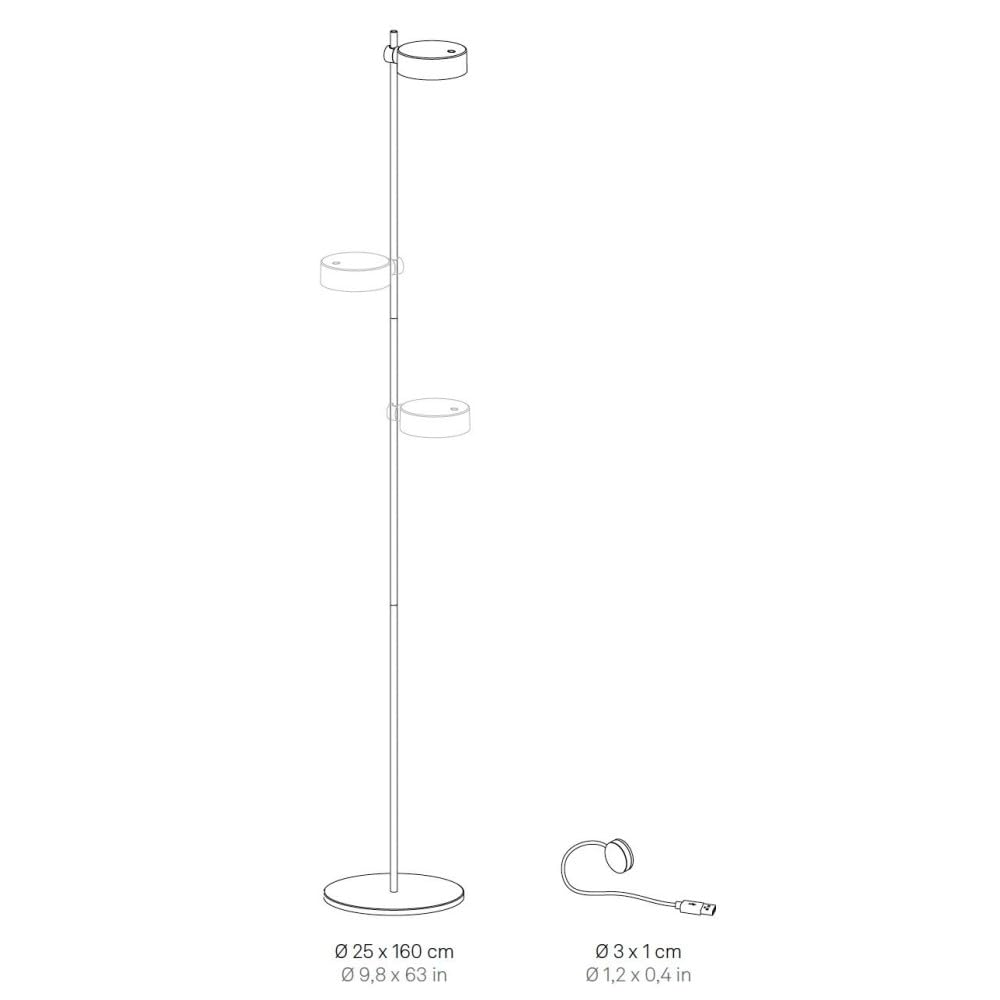 Zafferano SUPER O Lampada a led da terra Nera ricaricabile e dimmerabile - 3 Modulo Luce