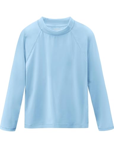 Image of Boys Swim Shirts Long Sleeve Rash Guard Sun Shirts UPF50+ Rashguard T Shirts Swimwear Fishing Water ShirtsQuick Dry Cool Beach Shirtfor Youth Kids Milk Blue Size 14-16