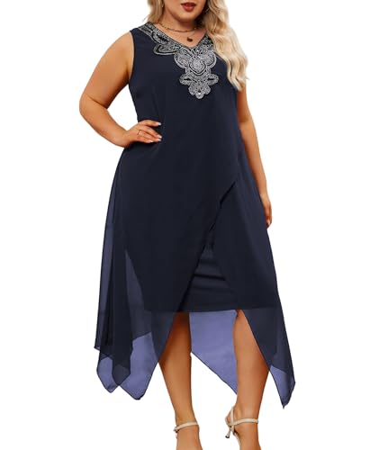 Image of OCSTRADE Womens Plus Size Chiffon Dress Loose Sleeveless Flowy Cocktail Party Midi Dresses