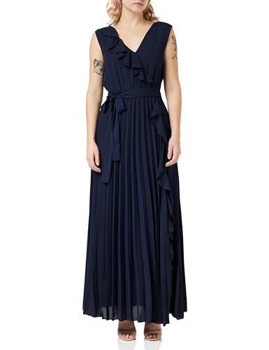 Gina Bacconi Maxi Dress with Frill Detail and Pleat Skirt Vestido de cóctel, Navy, S para Mujer