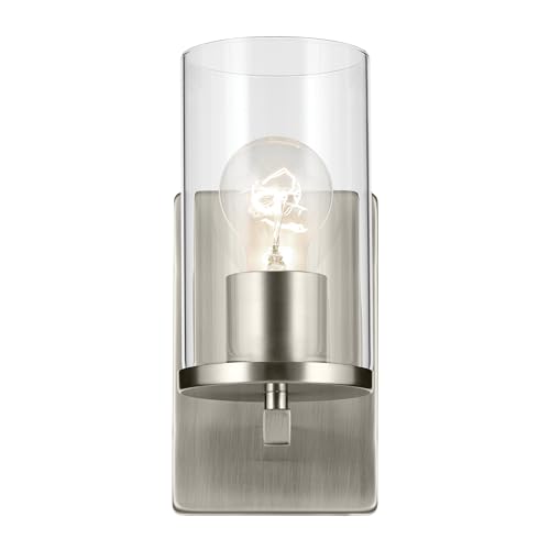 Image of Kichler Crosby 4.5 inch 1-Light Wall Sconce Bathroom Light Fixture with Clear Glass in Brushed Nickel for Bathroom, Powder Room, Hallway, Kitchen, Bedroom (4.5 inch x 9.25 inch), 45495NICLR